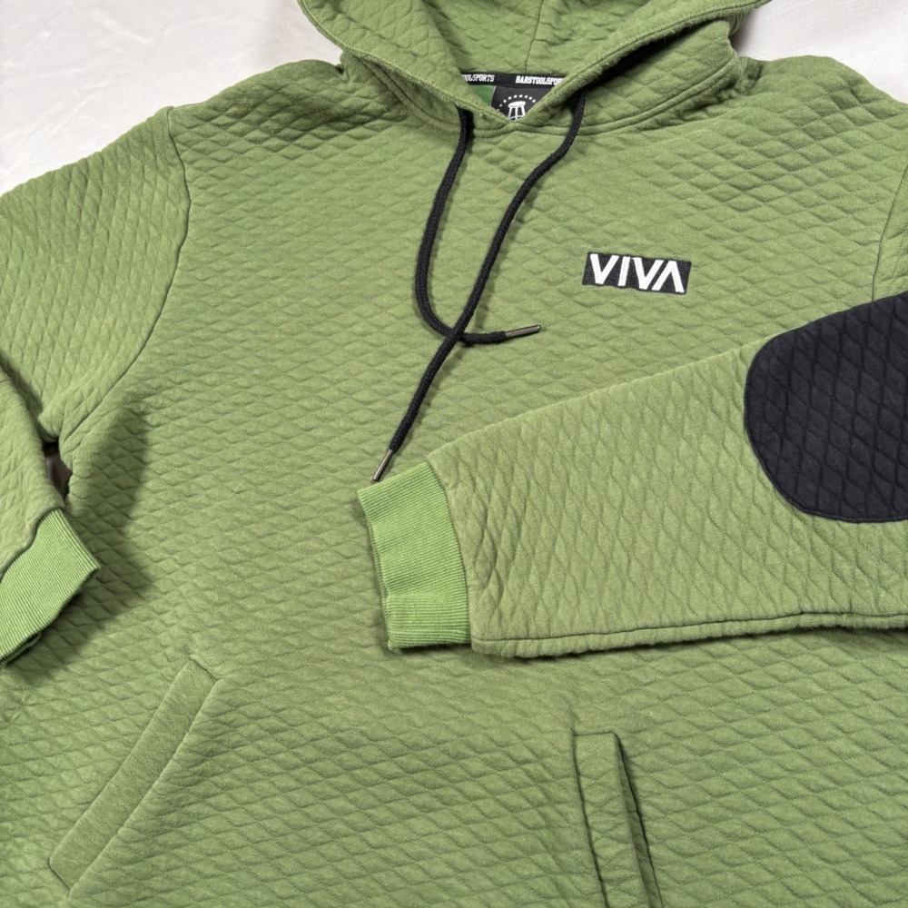 Barstool Sports Quilted Hoodie Mens XL Green VIVA Elbow Patch Cotton